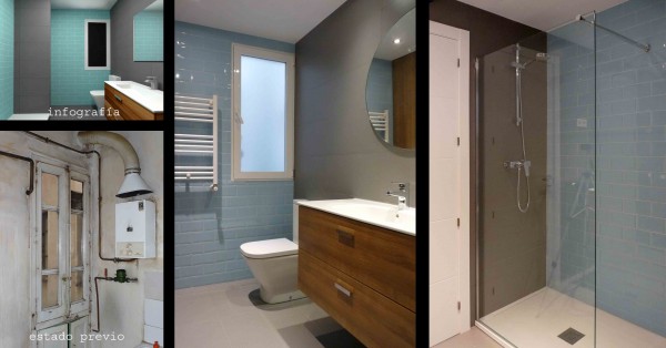 Baño de cortesía con el mismo estilo del baño en suite pero en tonos azules.